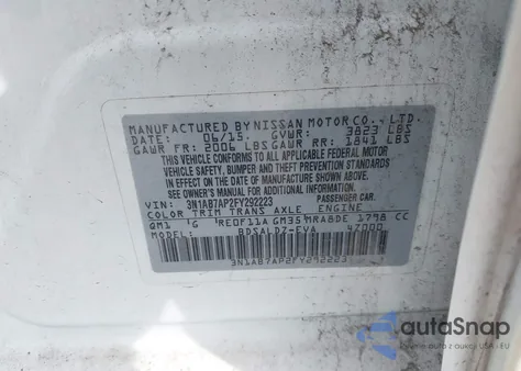 2015 Nissan Sentra Sv from USA, damaged, VIN 3N1AB7AP2FY292223